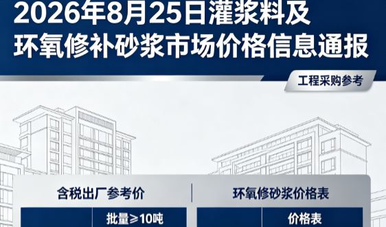 荆州2026年8月25日灌浆料及环氧修补砂浆市场价格信息通报
